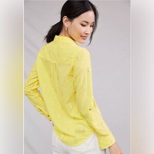 Maeve By Anthropologie Blouse Women Yellow Pineapple Embroidered Cotton Size: 12
